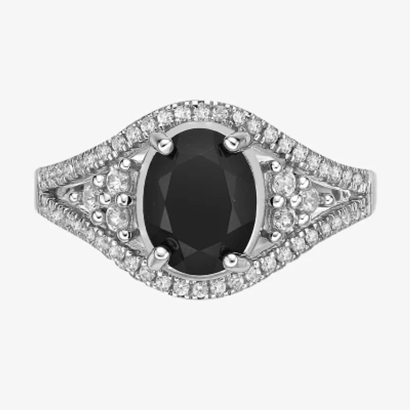 Womens Genuine Black Onyx Sterling Silver Oval Cocktail Ring