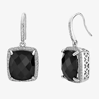 Womens Genuine Black Onyx Sterling Silver Cushion Drop Earrings