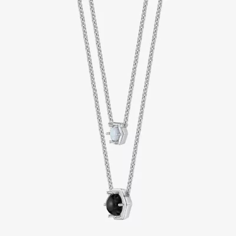 Womens Genuine Black Onyx Sterling Silver Round 18 Inch Pendant Necklace