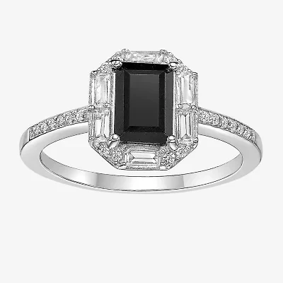 Womens Genuine Black Onyx Sterling Silver Cocktail Ring