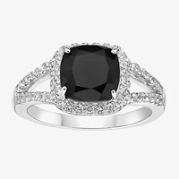 Womens Genuine Black Onyx Sterling Silver Cushion Cocktail Ring