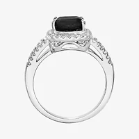 Womens Genuine Black Onyx Sterling Silver Cushion Cocktail Ring