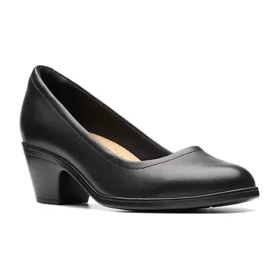 Clarks Emily Ruby Womens Round Closed Toe Block Heel Pumps