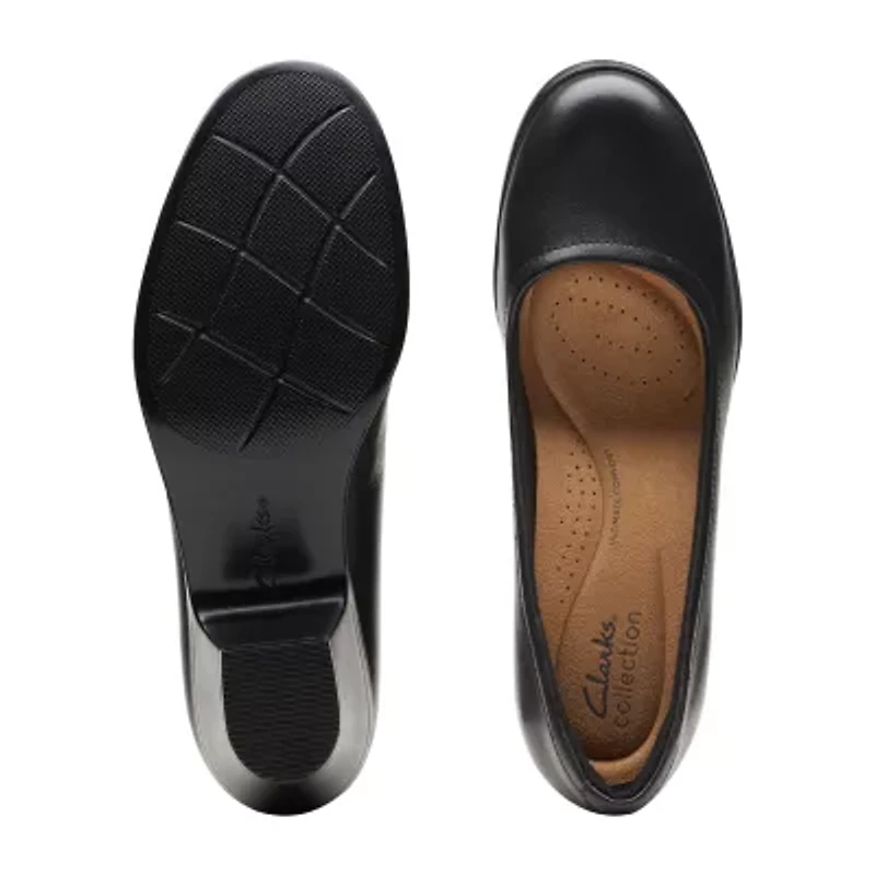 Clarks Emily Ruby Womens Round Closed Toe Block Heel Pumps