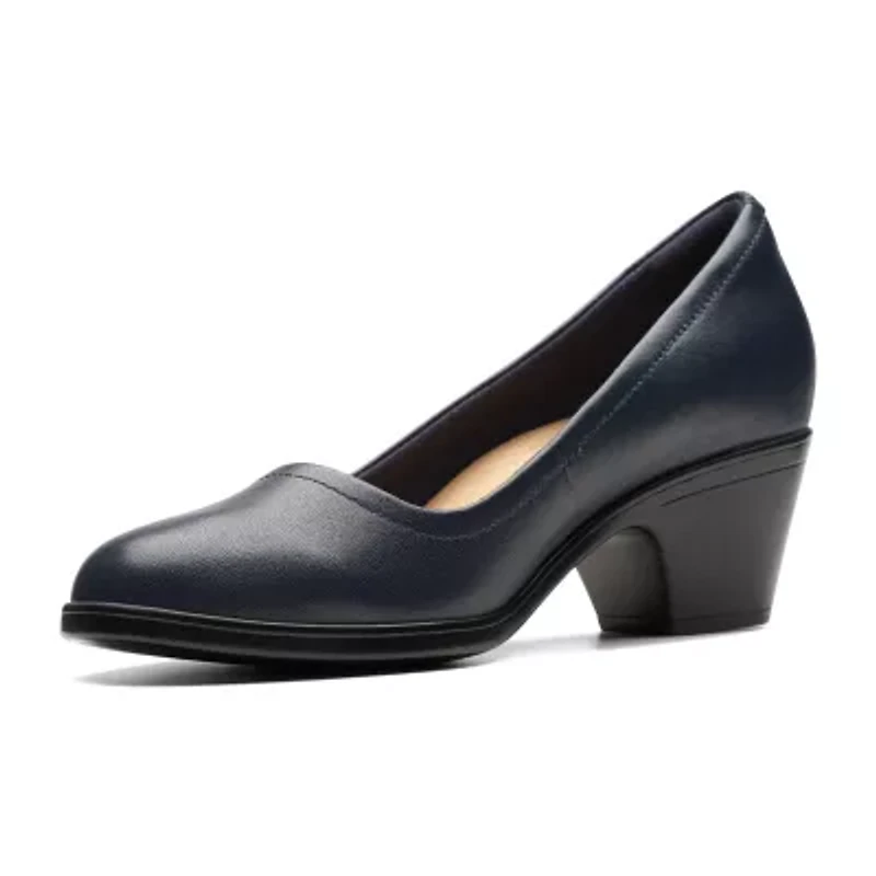 Clarks Emily Ruby Womens Round Closed Toe Block Heel Pumps