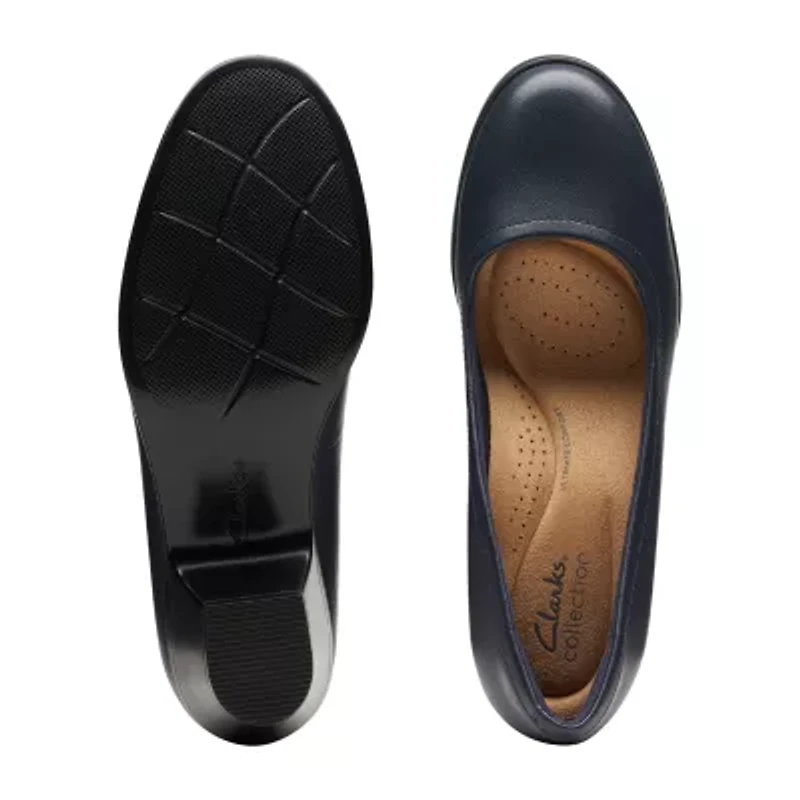 Clarks Emily Ruby Womens Round Closed Toe Block Heel Pumps