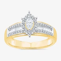 Womens 3/4 CT. T.W. Natural White Diamond 10K Two Tone Gold Marquise Side Stone Halo Bridal Set