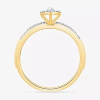 Womens 3/4 CT. T.W. Natural White Diamond 10K Two Tone Gold Marquise Side Stone Halo Bridal Set