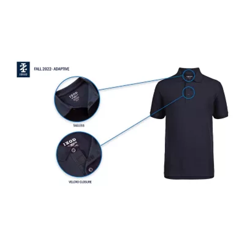 IZOD Little & Big Kid Boys Easy-on + Easy-off Sensory Friendly Short Sleeve Regular Fit Adaptive Polo Shirt