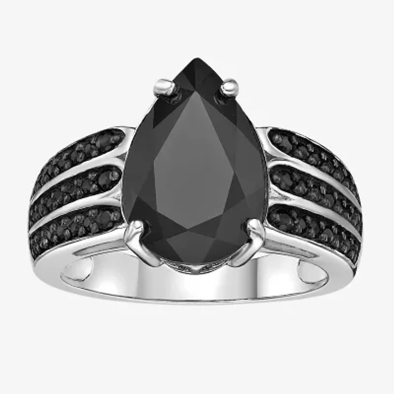 Womens Genuine Black Onyx Sterling Silver Pear Cocktail Ring