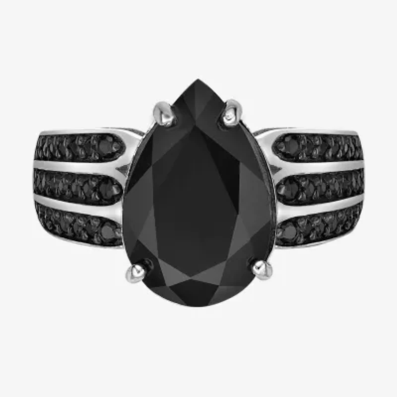 Womens Genuine Black Onyx Sterling Silver Pear Cocktail Ring