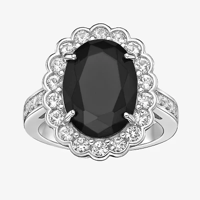 Womens Genuine Black Onyx Sterling Silver Oval Cocktail Ring