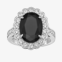 Womens Genuine Black Onyx Sterling Silver Oval Cocktail Ring