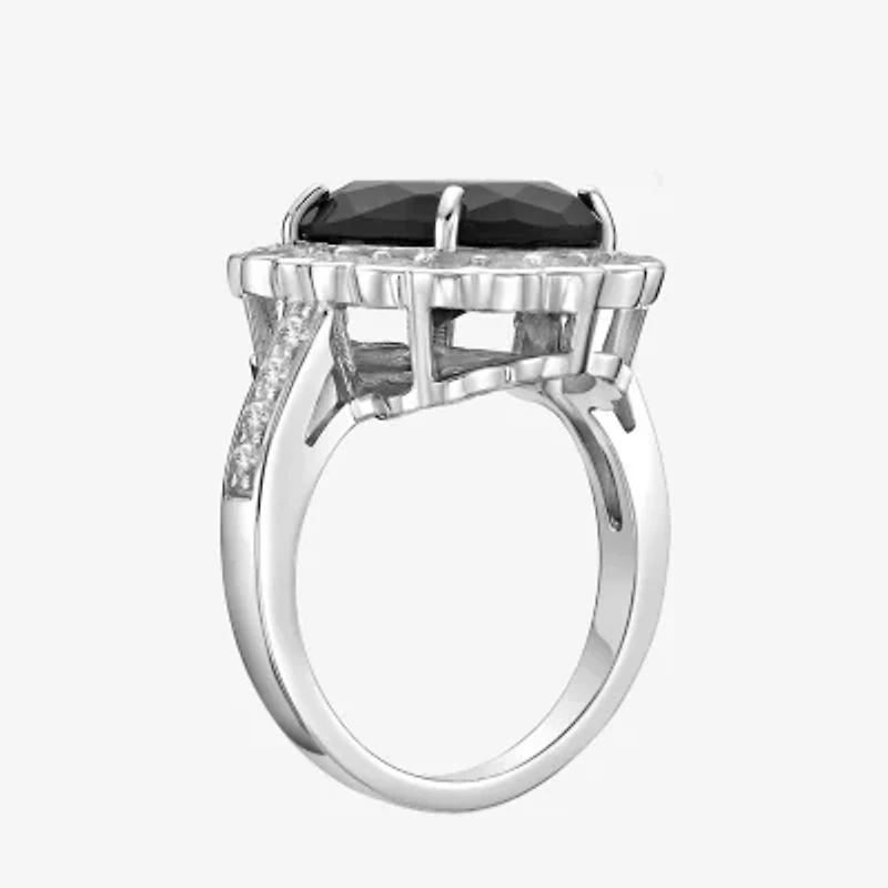 Womens Genuine Black Onyx Sterling Silver Oval Cocktail Ring