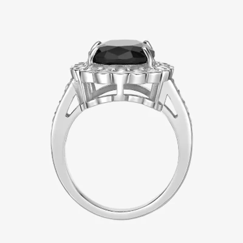 Womens Genuine Black Onyx Sterling Silver Oval Cocktail Ring