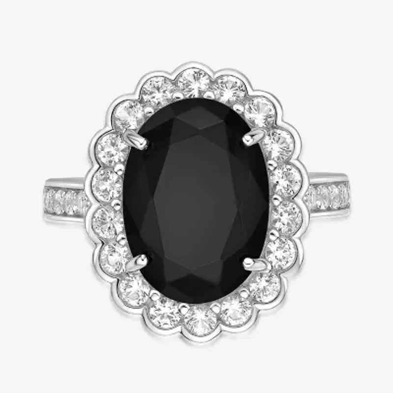Womens Genuine Black Onyx Sterling Silver Oval Cocktail Ring