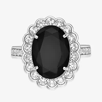 Womens Genuine Black Onyx Sterling Silver Oval Cocktail Ring