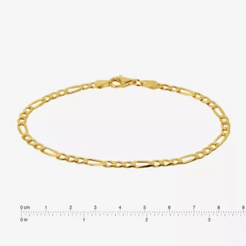 Made in Italy Womens 24K Gold Over Silver 9 Inch Semisolid Figaro Ankle Bracelet