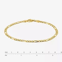 Made in Italy Womens 24K Gold Over Silver 9 Inch Semisolid Figaro Ankle Bracelet