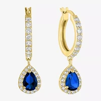 Lab Created Gemstone 14K Gold Over Silver Pear Drop Earrings