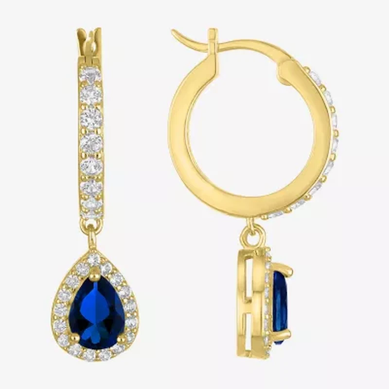 Lab Created Gemstone 14K Gold Over Silver Pear Drop Earrings