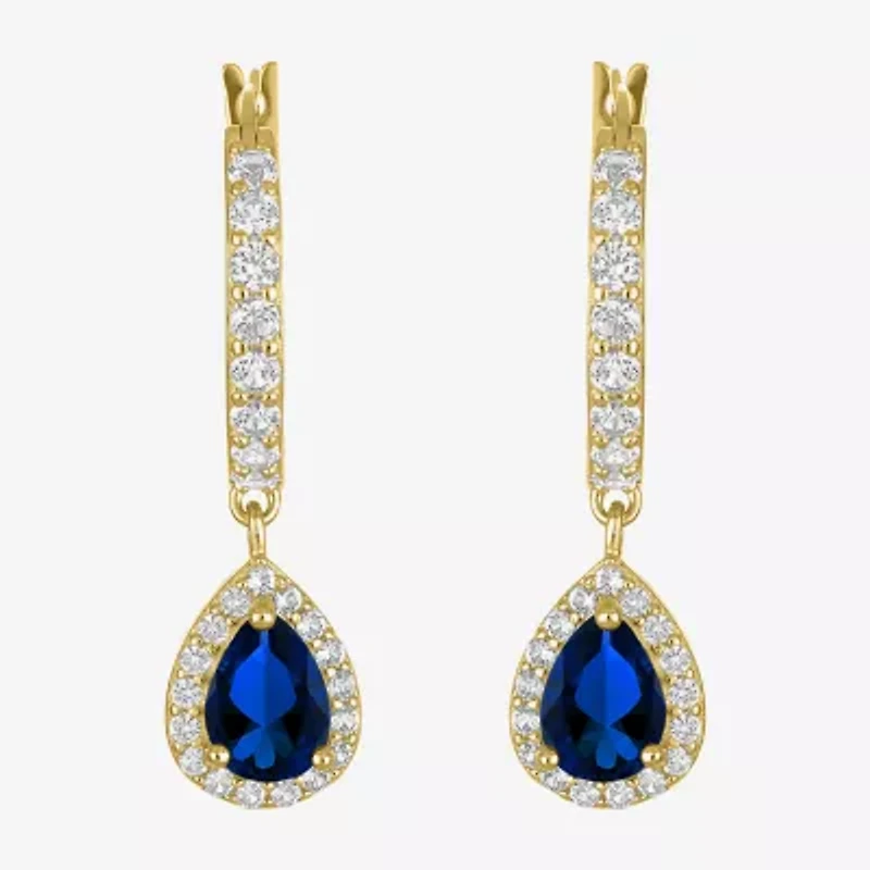 Lab Created Gemstone 14K Gold Over Silver Pear Drop Earrings