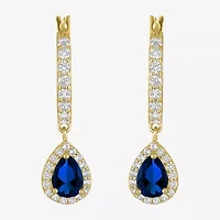 Lab Created Gemstone 14K Gold Over Silver Pear Drop Earrings