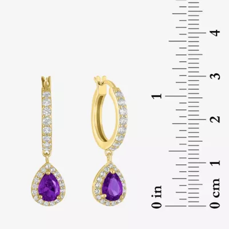 Lab Created Gemstone 14K Gold Over Silver Pear Drop Earrings