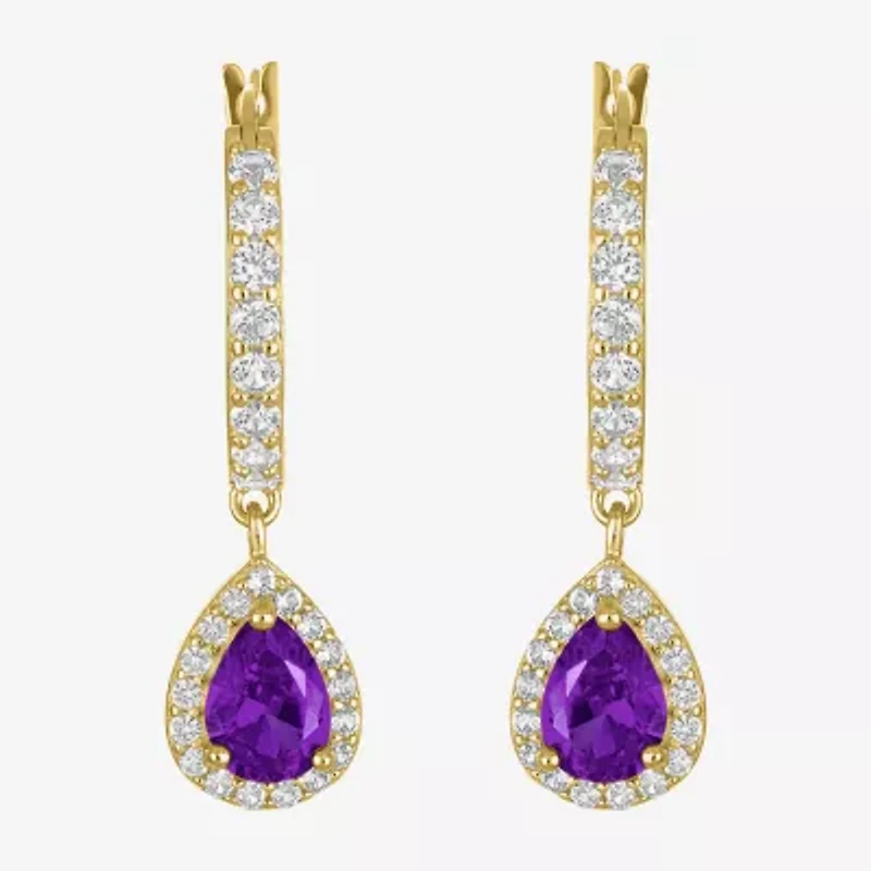 Lab Created Gemstone 14K Gold Over Silver Pear Drop Earrings