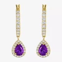 Lab Created Gemstone 14K Gold Over Silver Pear Drop Earrings