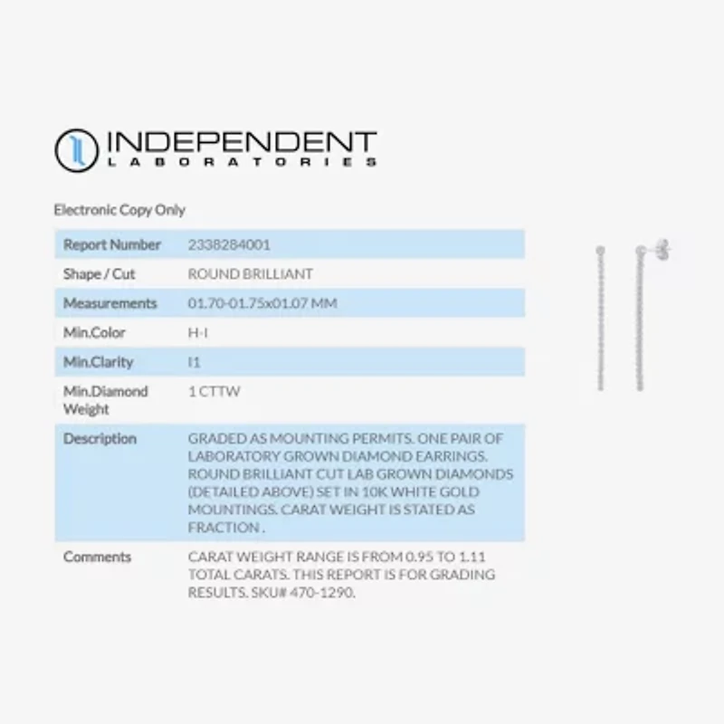 (H-I / I1) 1 CT.T.W. Lab-Grown Diamond 10K White Gold Drop Earrings
