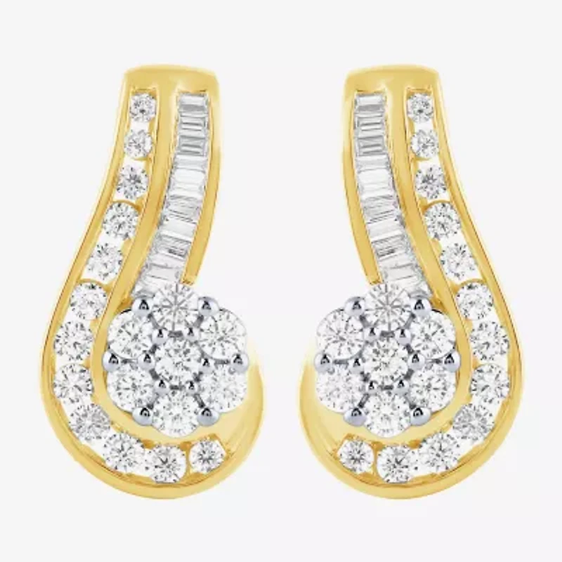 Diamond Blossom (G / Si2) Womens 2 CT. T.W. Lab Grown White Diamond 10K Gold Flower Drop Earrings