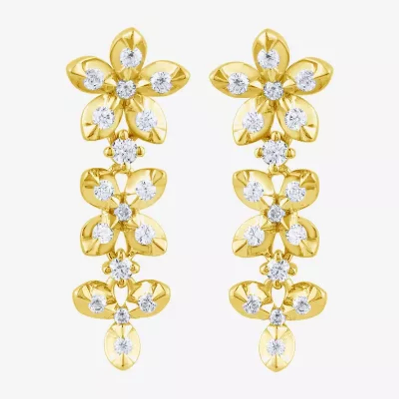 Diamond Blossom (G / Si2) Womens 1/2 CT. T.W. Lab Grown White Diamond 10K Gold Flower Drop Earrings