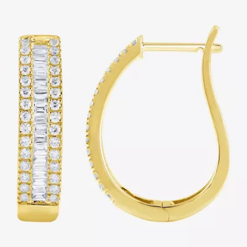 (G/Si2) Womens 1 CT. T.W. Lab Grown White Diamond 10K White Gold 23.3mm Hoop Earrings