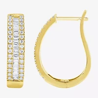 (G/Si2) Womens 1 CT. T.W. Lab Grown White Diamond 10K White Gold 23.3mm Hoop Earrings