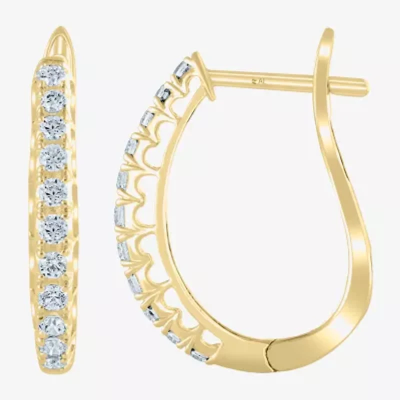 Womens 1/2 CT. T.W. Natural White Diamond 14K Gold 20.1mm Hoop Earrings