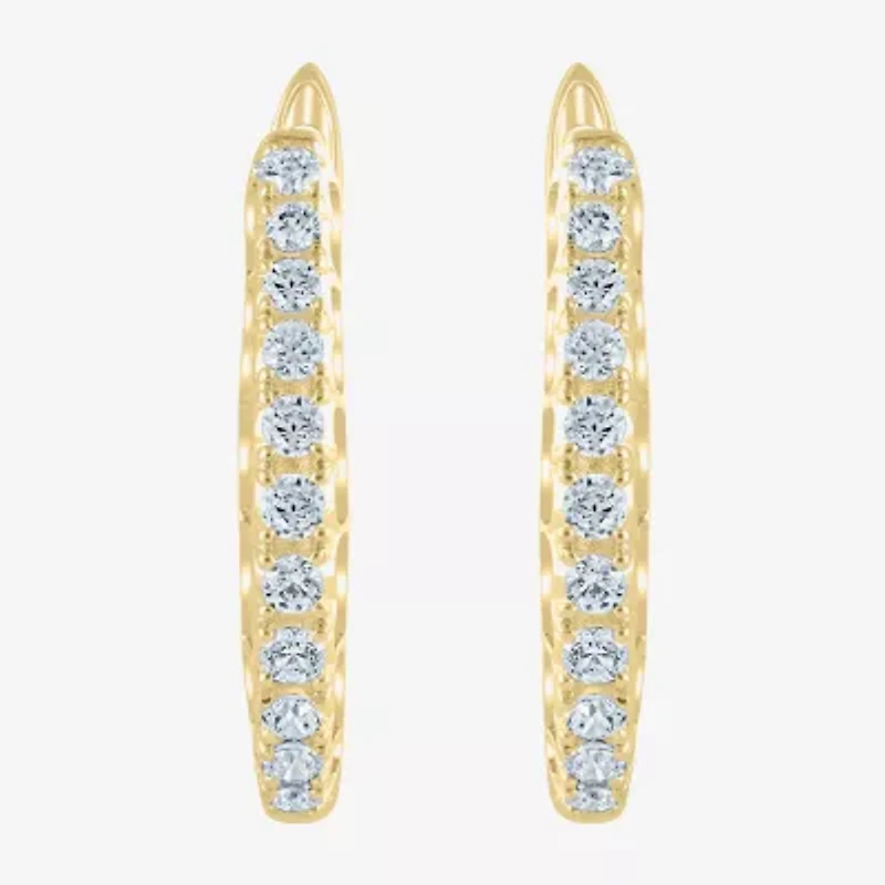 Womens 1/2 CT. T.W. Natural White Diamond 14K Gold 20.1mm Hoop Earrings