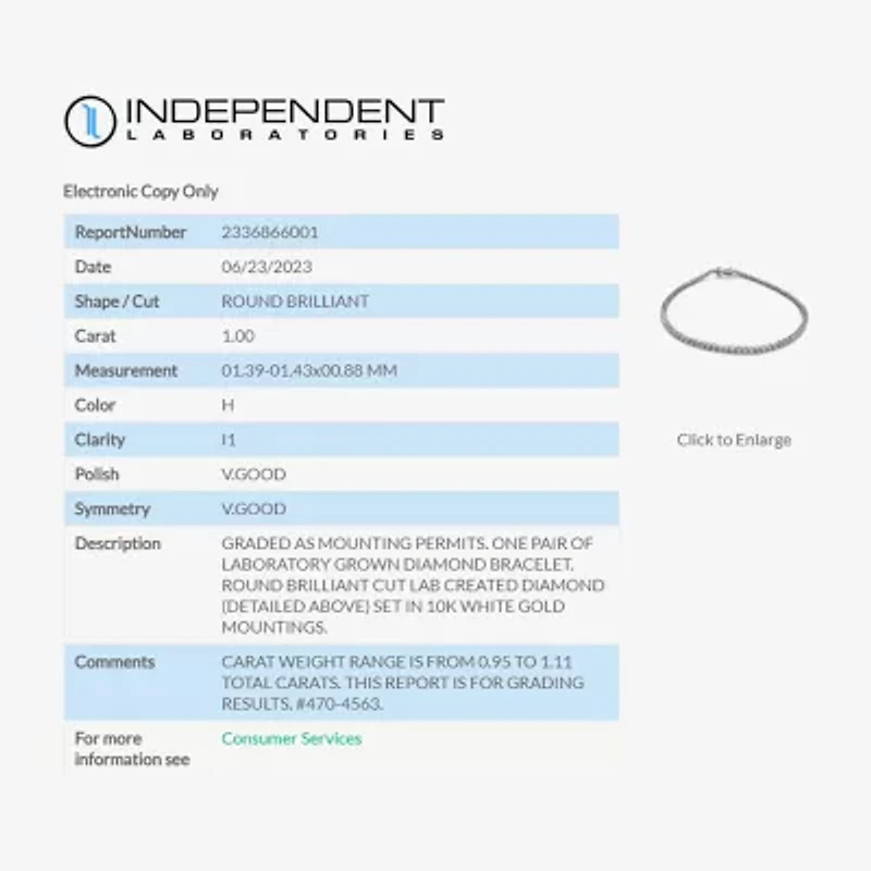 (H / I1) 1 CT.T.W. Lab-Grown Diamond 10K White Gold Tennis Bracelet