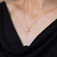 H-I / I1) Womens 1/2 CT. T.W. Lab Grown White Diamond 10K Gold Cross 18 Inch Pendant Necklace