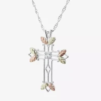 Womens White Cubic Zirconia Sterling Silver Cross 18 Inch Pendant Necklace