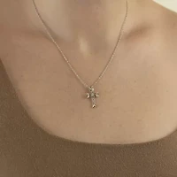 Womens White Cubic Zirconia Sterling Silver Cross 18 Inch Pendant Necklace