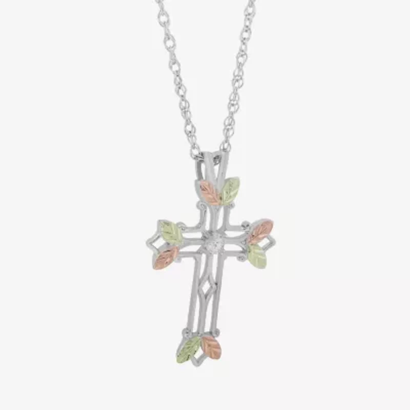 Womens White Cubic Zirconia Sterling Silver Cross 18 Inch Pendant Necklace