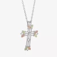 Womens White Cubic Zirconia Sterling Silver Cross 18 Inch Pendant Necklace