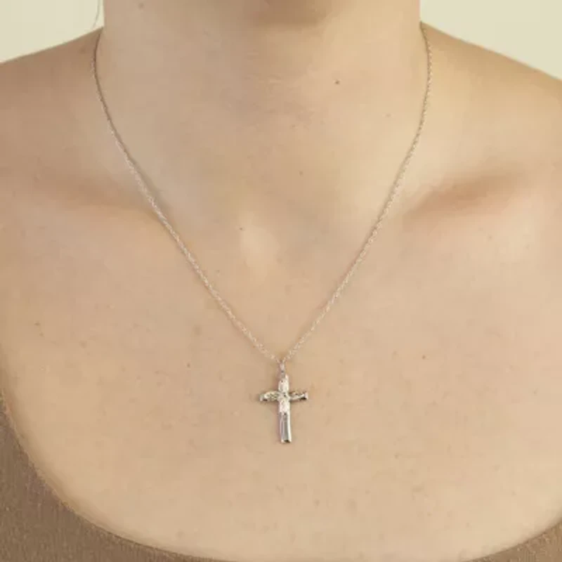 Womens Sterling Silver Cross 18 Inch Pendant Necklace