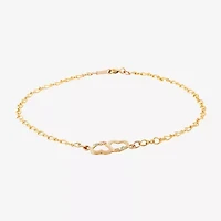 Womens 10K Tri-Color Gold 8 1/2 Inch Hollow Link Heart Ankle Bracelet
