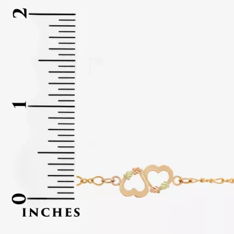 Womens 10K Tri-Color Gold 8 1/2 Inch Hollow Link Heart Ankle Bracelet
