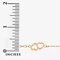 Womens 10K Tri-Color Gold 8 1/2 Inch Hollow Link Heart Ankle Bracelet