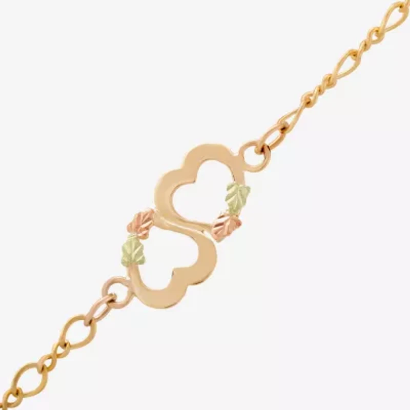 Womens 10K Tri-Color Gold 8 1/2 Inch Hollow Link Heart Ankle Bracelet