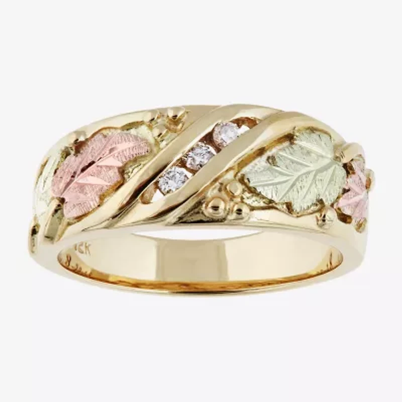 Womens 4MM Diamond Accent White 10K Tri-Color Gold Band