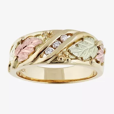 Womens 4MM Diamond Accent White 10K Tri-Color Gold Band
